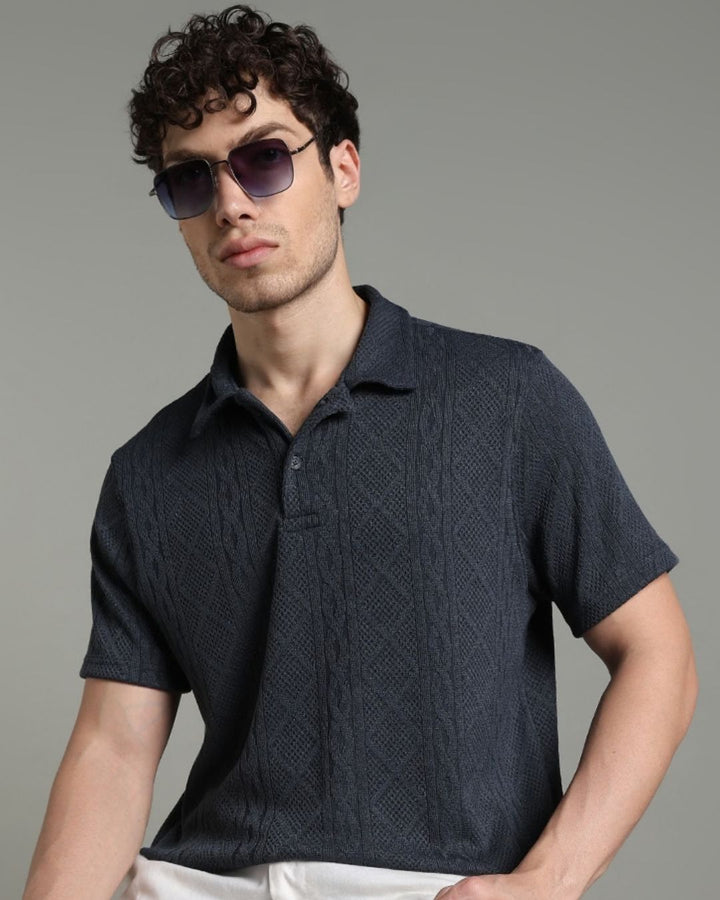 Navy Infinity Textured - Polo Tshirt