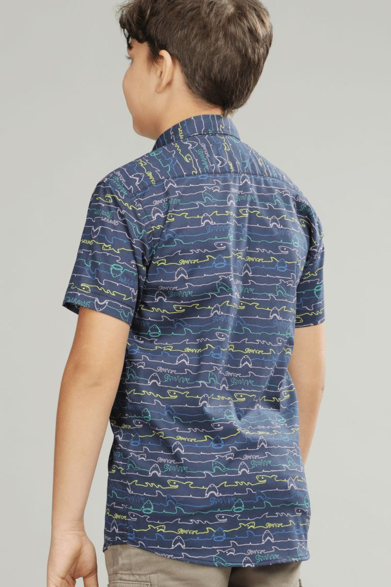 KIDS - Navy Ocean Print - Half-Stain Proof Shirt