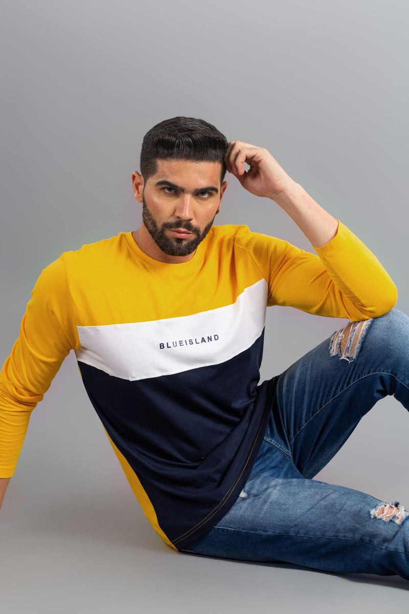 Yellow and Navy - Full Sleeve TShirt - Stain Proof
