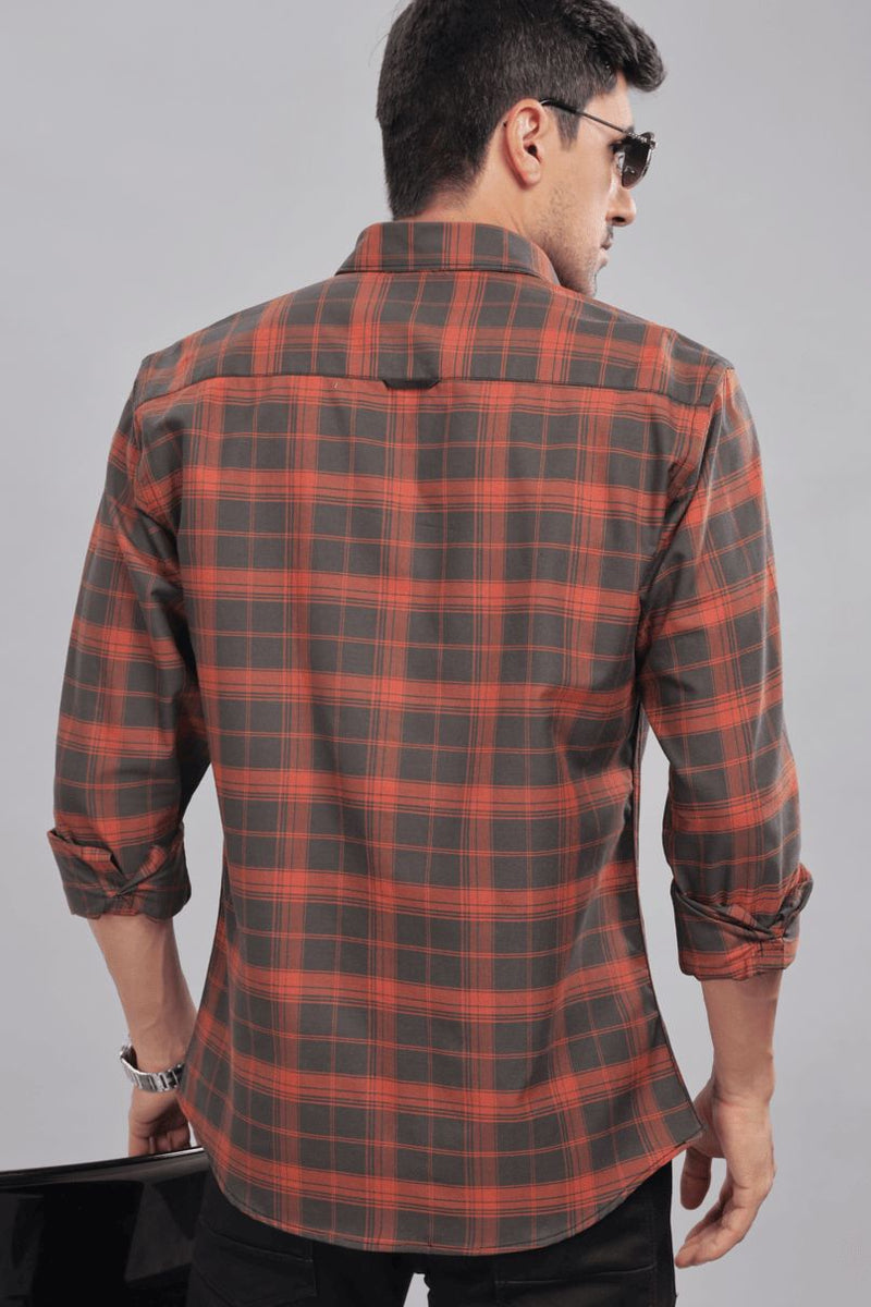 Dark Brown & Orange Checks - Full-Stain Proof