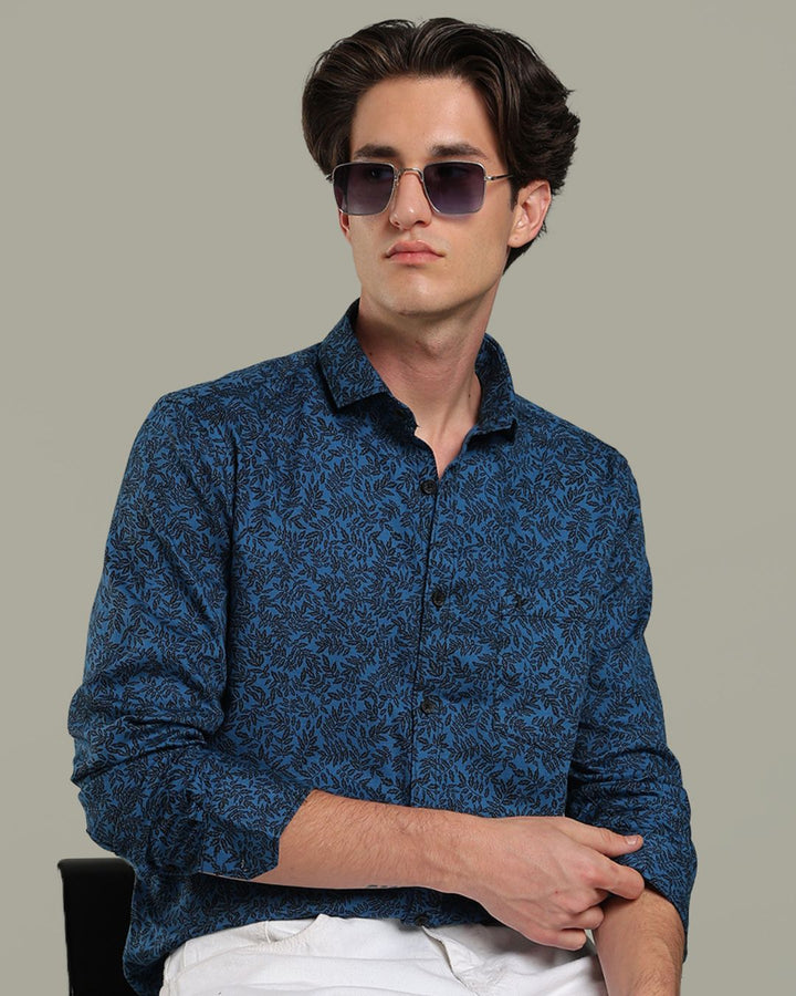 Blue Leaf Print -Full-Stain Proof