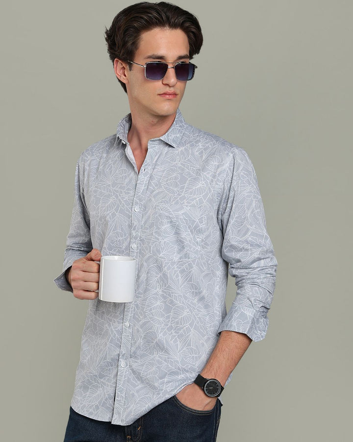Grey Leafy Print-Full-Stain Proof