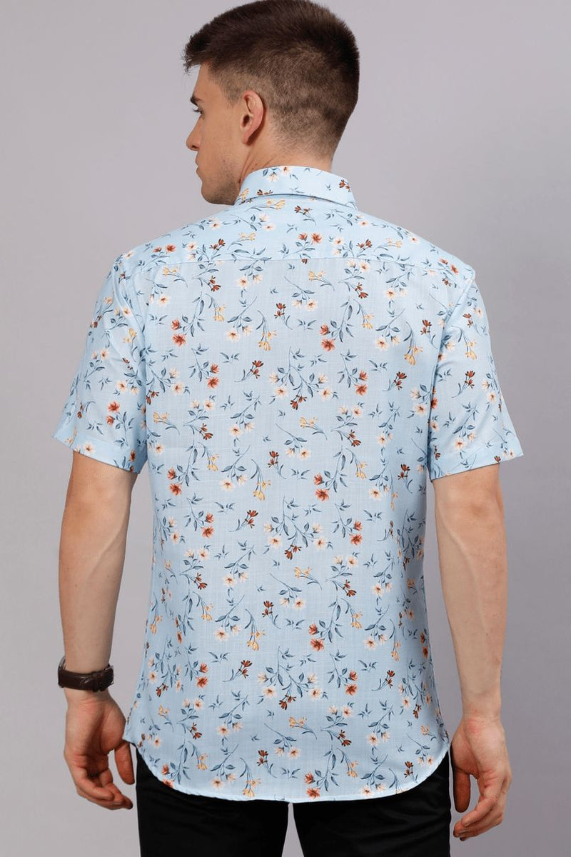 Blue Flower Print - Half Sleeve - Stain Proof