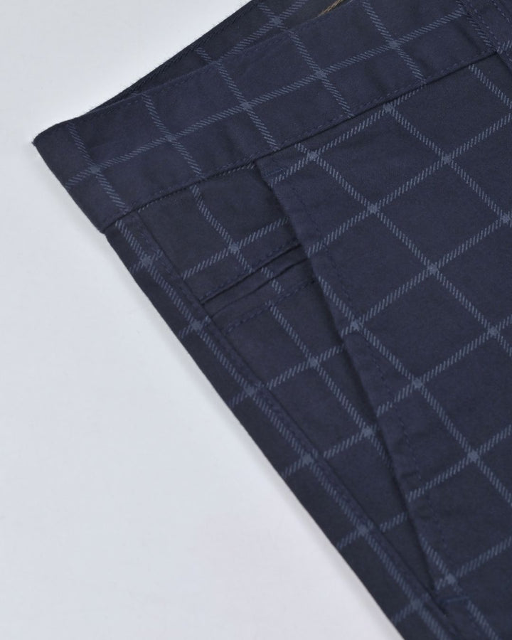 Navy Checks - 2 way stretch - COTTON PANT