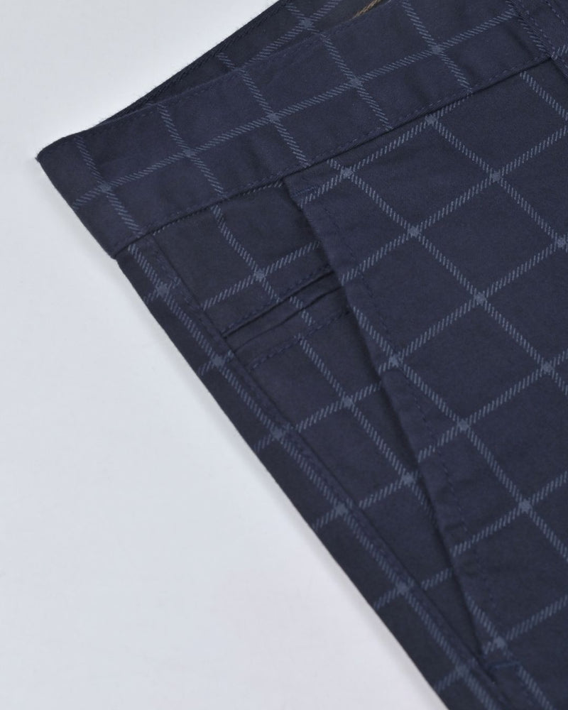 Navy Checks - 2 way stretch - COTTON PANT