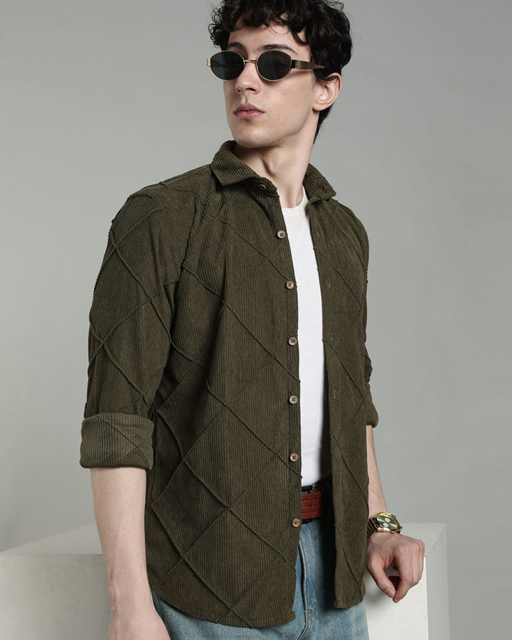 Olive Thread Checks - Full-Corduroy Shirt