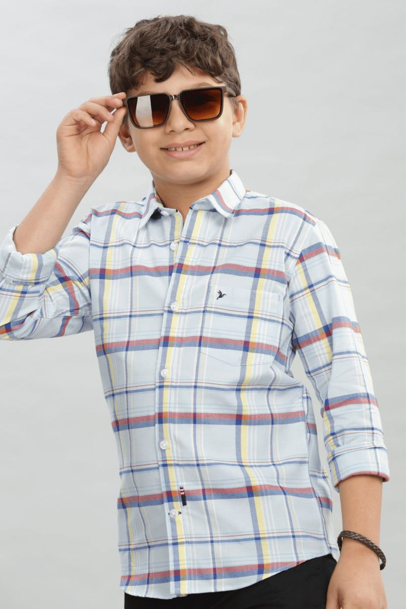 KIDS - Candy Blue Checks-Stain Proof Shirt