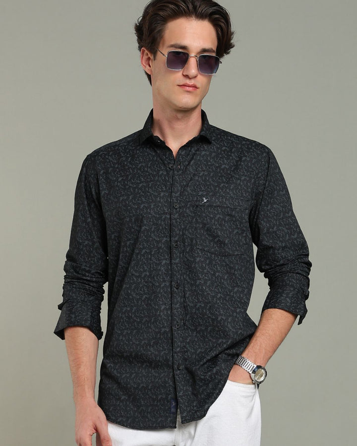 Blackish Grey Wave Print -Full-Stain Proof