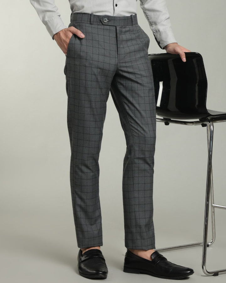 Slate Grey Box Checks - Wrinkle free Formal Pant