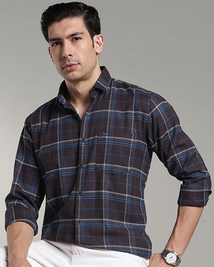 Charcoal Blue Double Line  Checks - Full-Stain Proof
