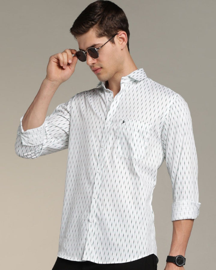 White & Green Print -Full-Stain Proof