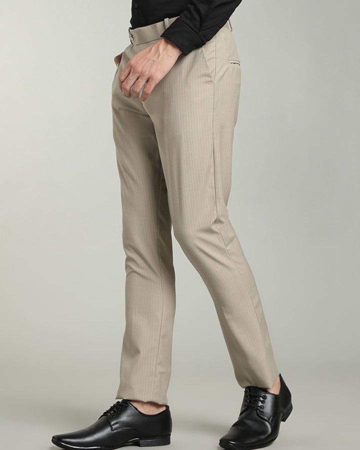 Dark Cream Mini Stripes - Wrinkle free Formal Pant