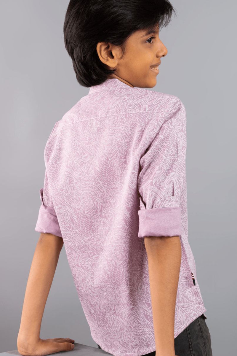 KIDS - Dusty Pink Floral Print Chinese Collar-Stain Proof Shirt