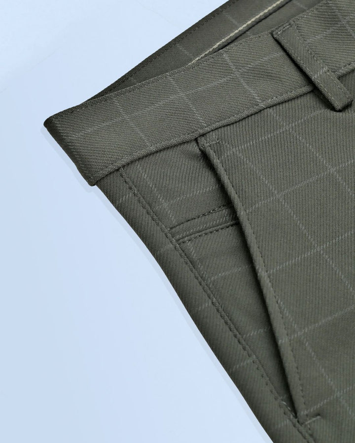 Olive Box Checks - 2 way stretch - COTTON PANT