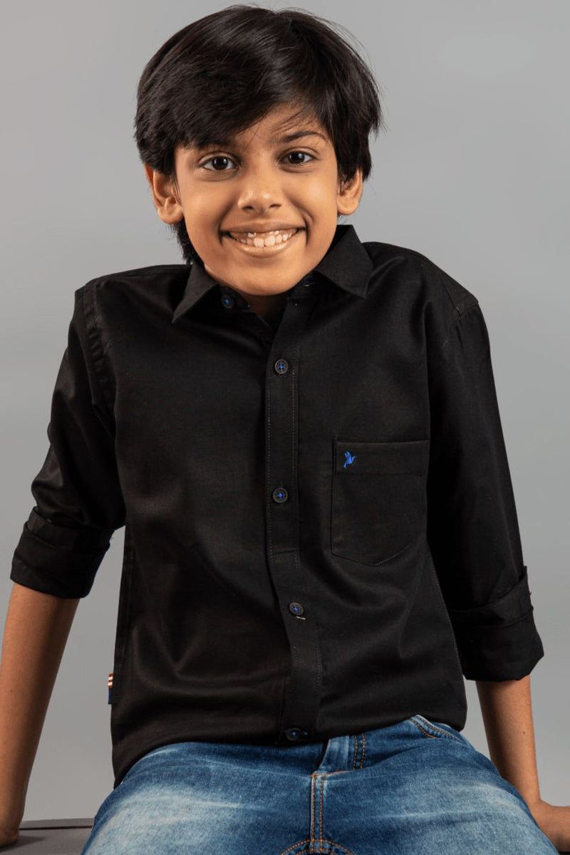 KIDS - Pure Black with Blue Solid full -Stain Proof Shirt