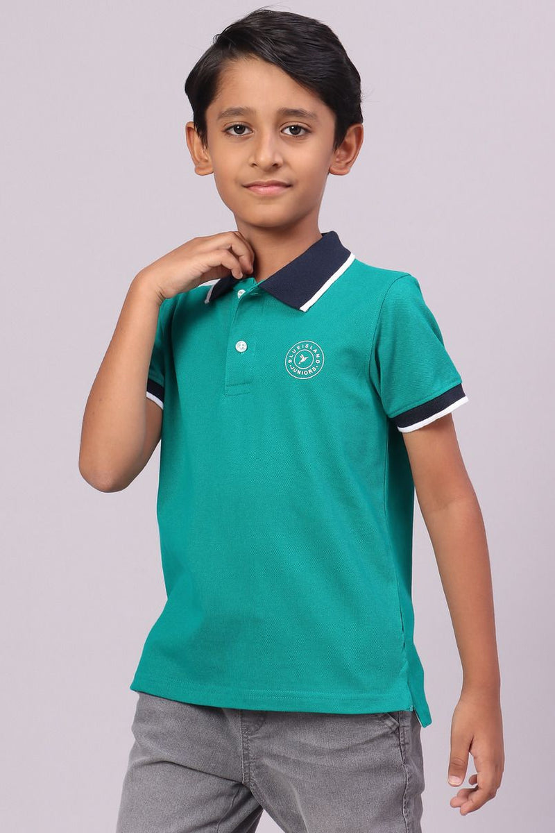 KIDS - Turq Green Solid Tshirt - Stain Proof