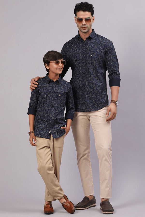 FATHER & SON - Navy Semi Hexagon Print