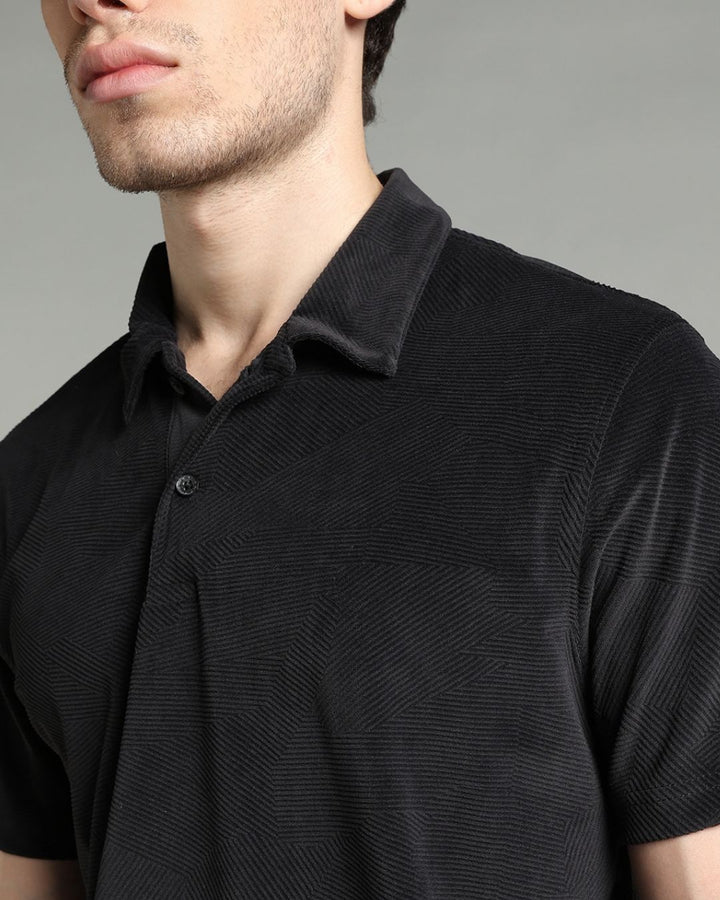 Black Geometric Textured - Polo Tshirt