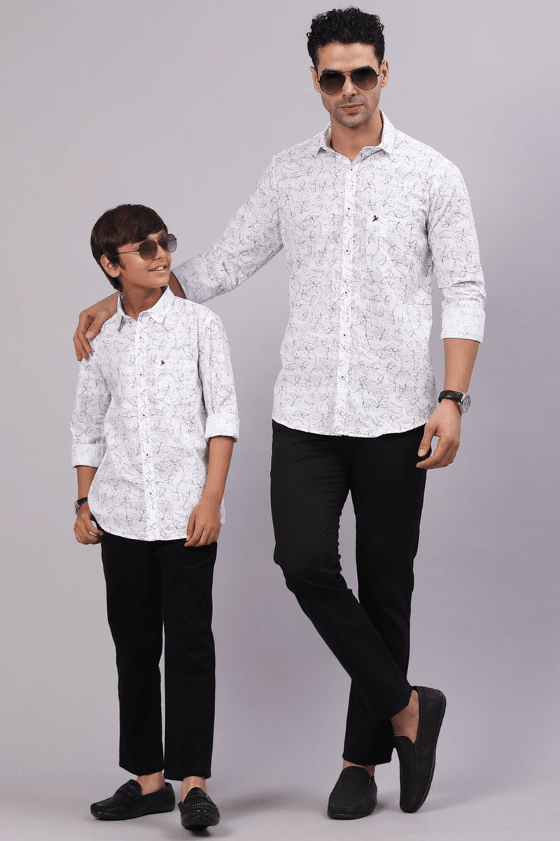 FATHER & SON - White Leafy Print