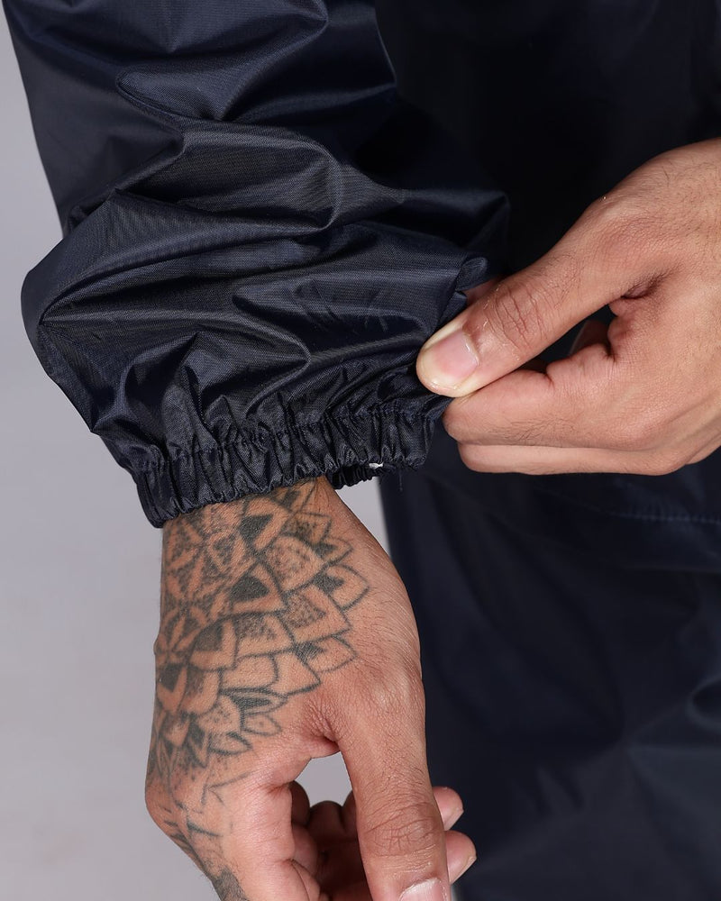 Navy with Red Border - Rain Jacket with Pant and Mobile Pouch