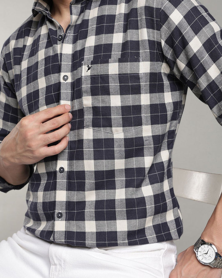 Navy & Cream Box Checks - Full-Stain Proof