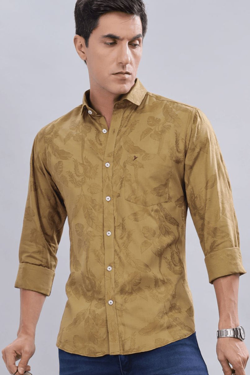 Golden Brown Leafy Print -Full-Stain Proof