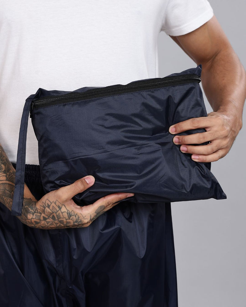 Navy Blue with Maroon - Rain Jacket with Pant and Mobile Pouch