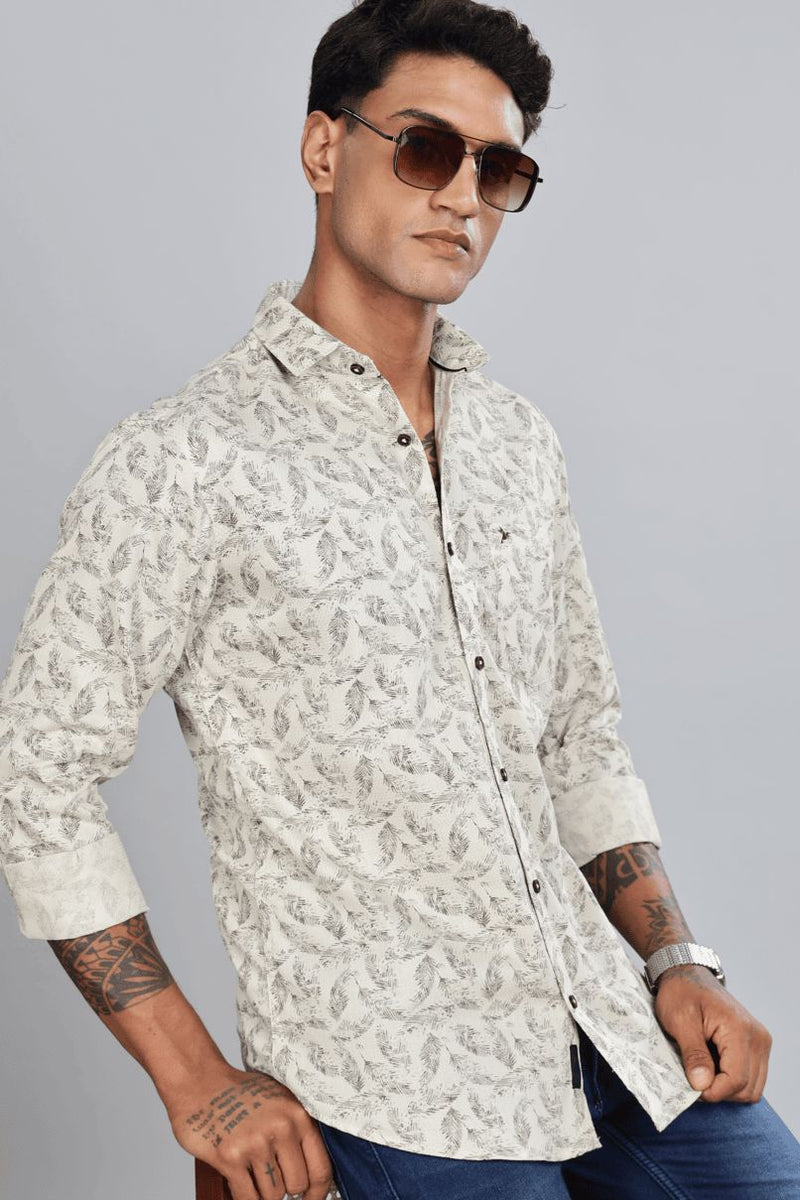 Stylish Beige Feather Print -Full-Stain Proof