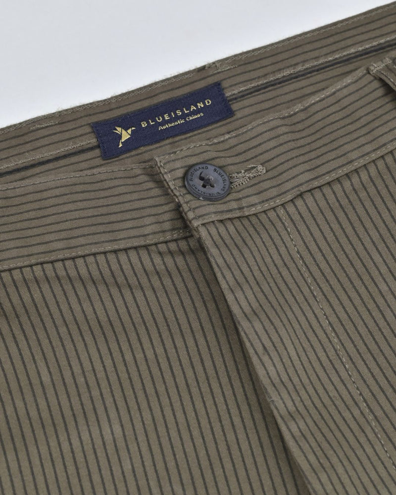 Olive Solo Stripes - 2 way stretch - COTTON PANT