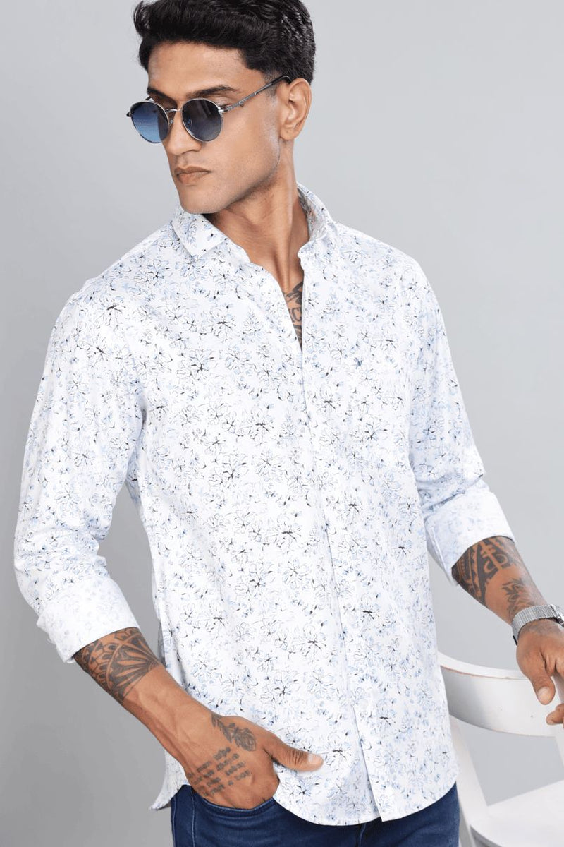 Elegant White & Blue Floral Print -Full-Stain Proof