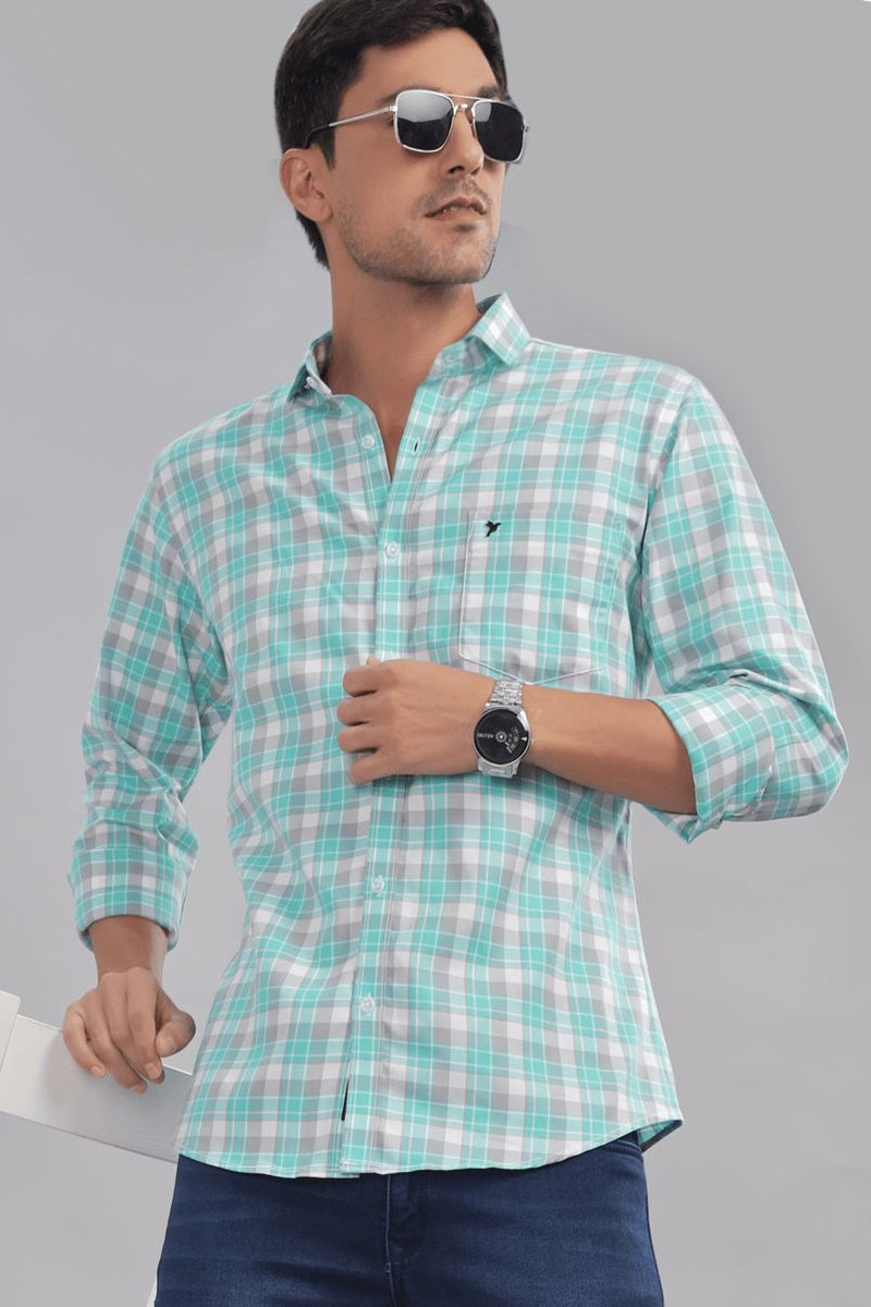 Turquoise Green & Grey Checks - Full-Stain Proof