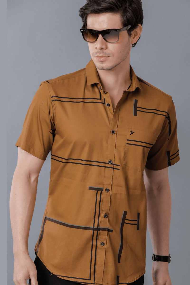 Golden Brown Print - Half Sleeve - Stain Proof