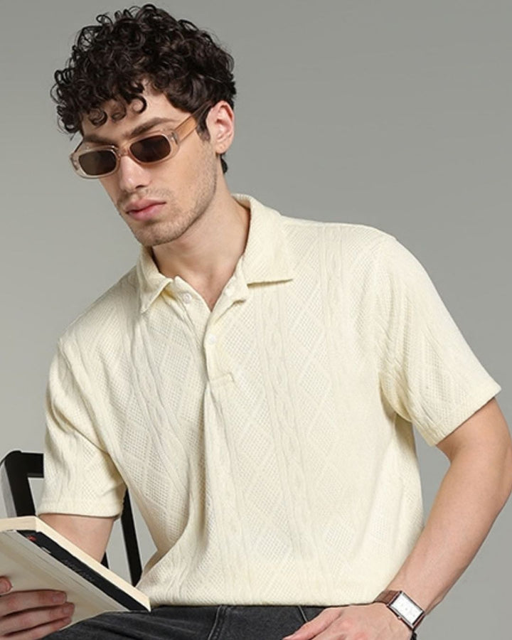 Ivory Cream Infinity Textured - Polo Tshirt