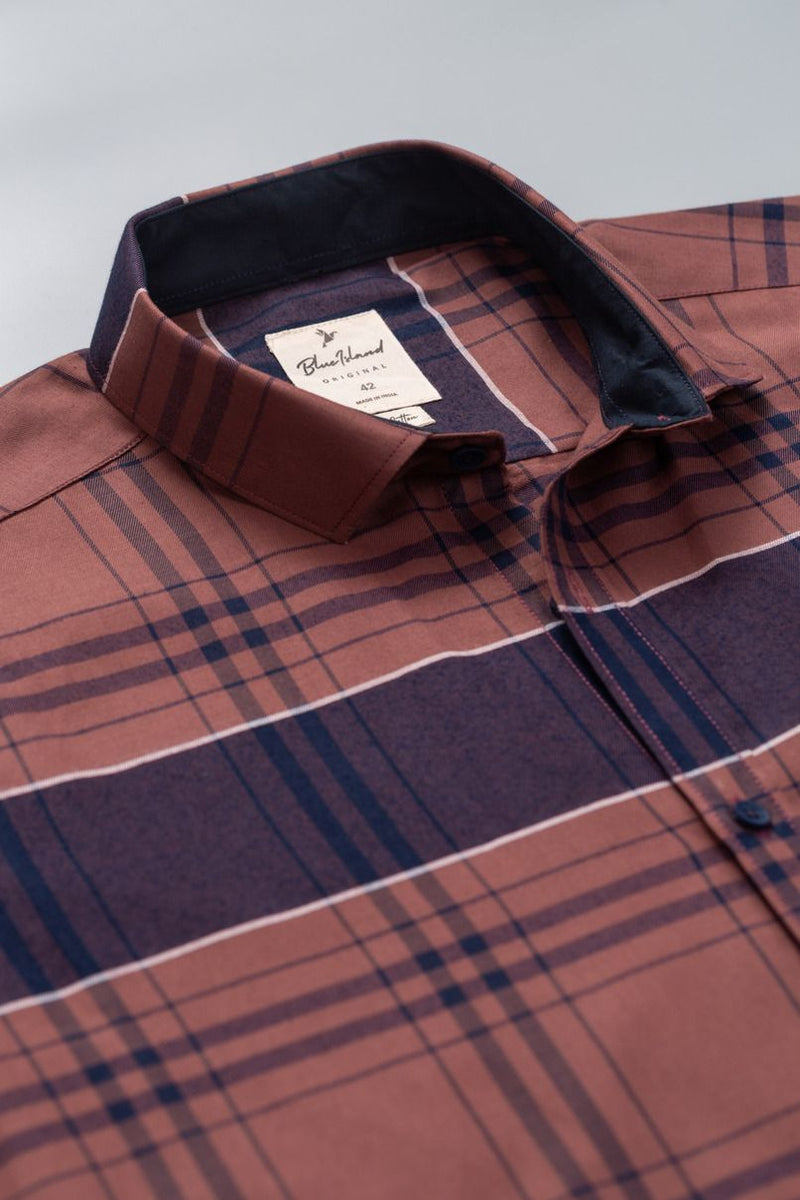 Brown and Navy Checks - Full-Stain Proof
