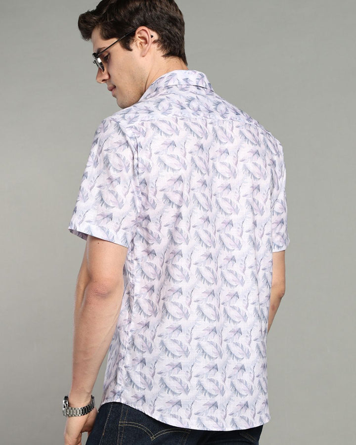 Autumn Grey Leaf Print -Half-Stain Proof