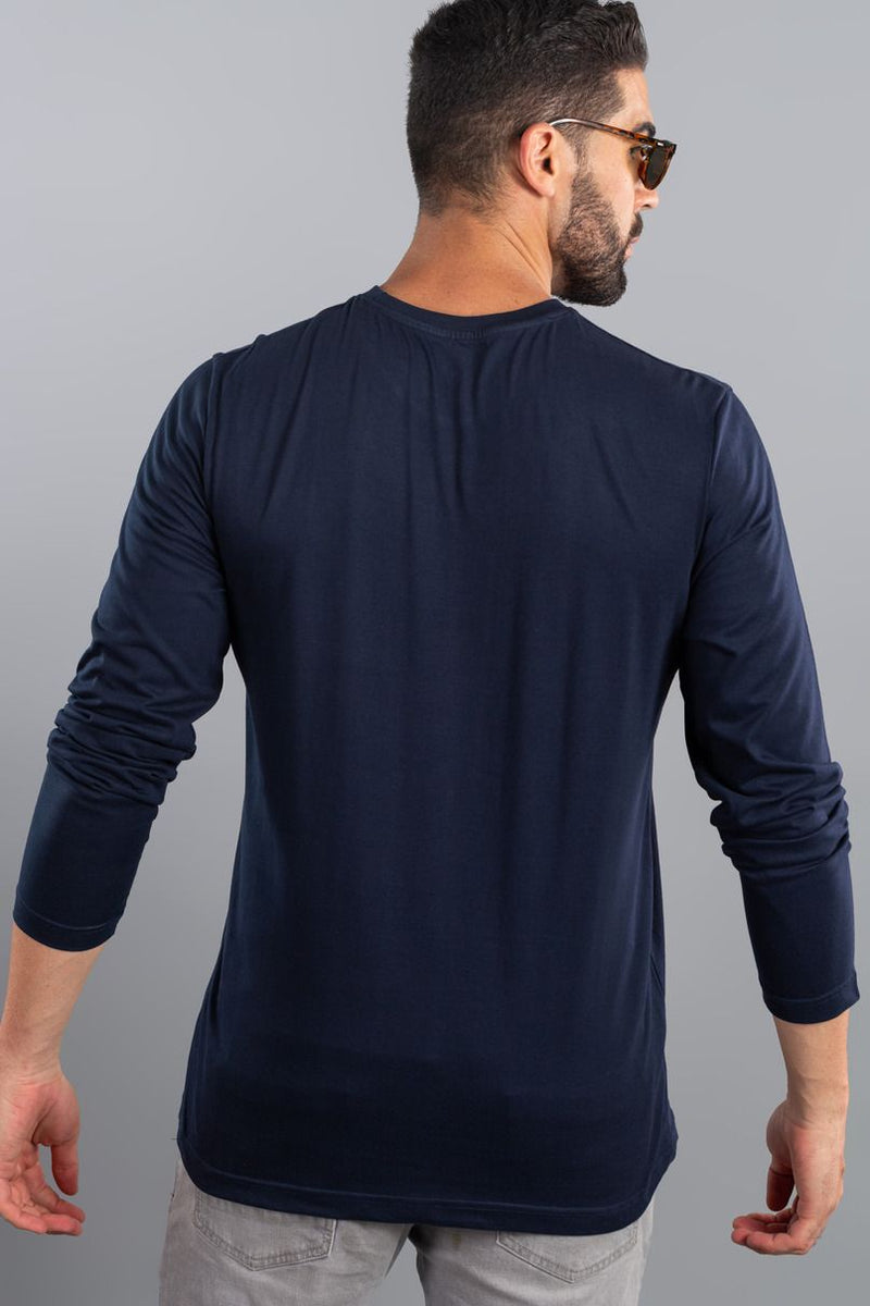 Navy Printed - Full Sleeve TShirt - Stain Proof