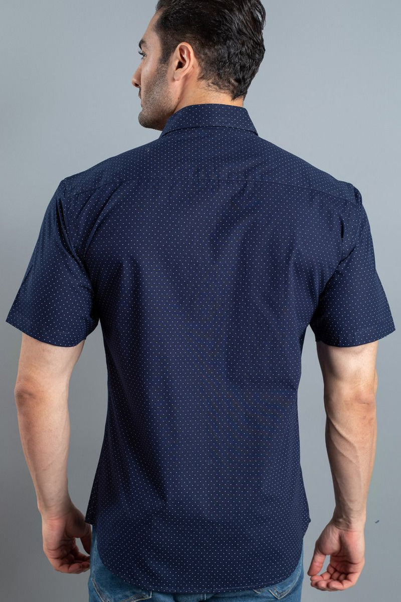 Navy Dotted Print - Half Sleeve - Stain Proof