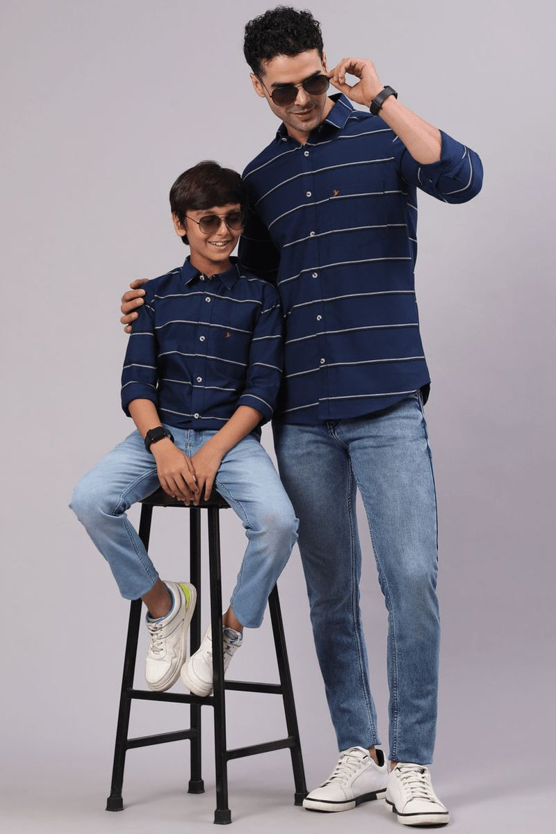 FATHER & SON - Royal Blue Horizontal Stripes