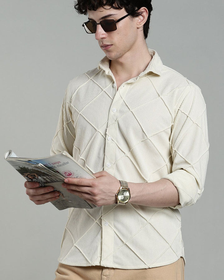 Cream Thread Checks - Full-Corduroy Shirt