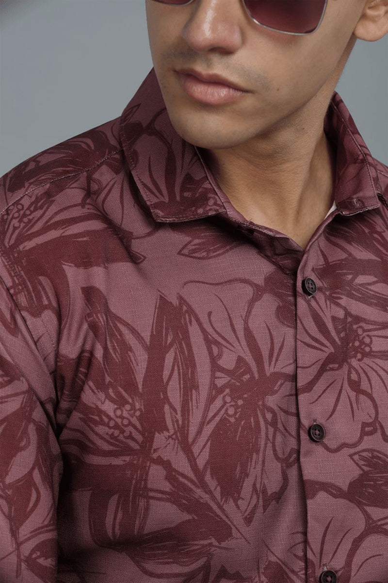 Dusty Pink Floral Printed Shirt -Full- Wrinkle Free