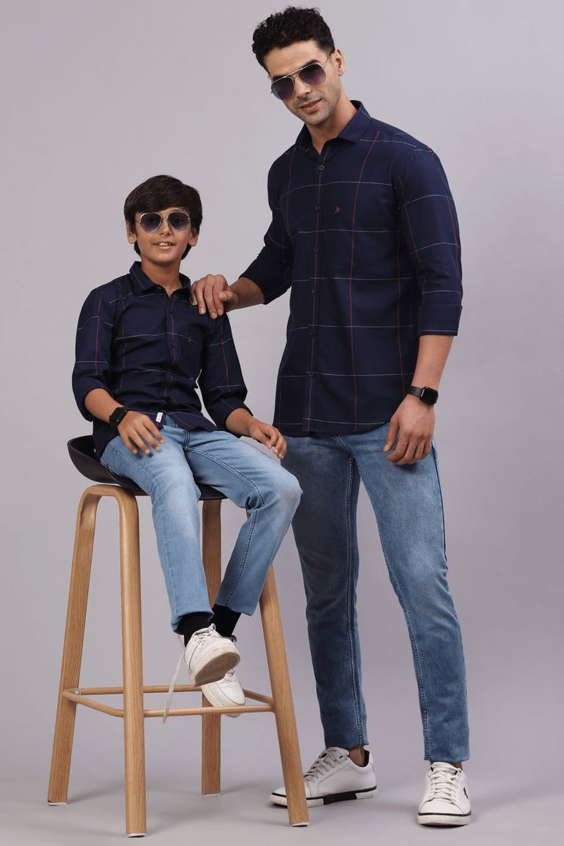 FATHER & SON - Navy Large Checks