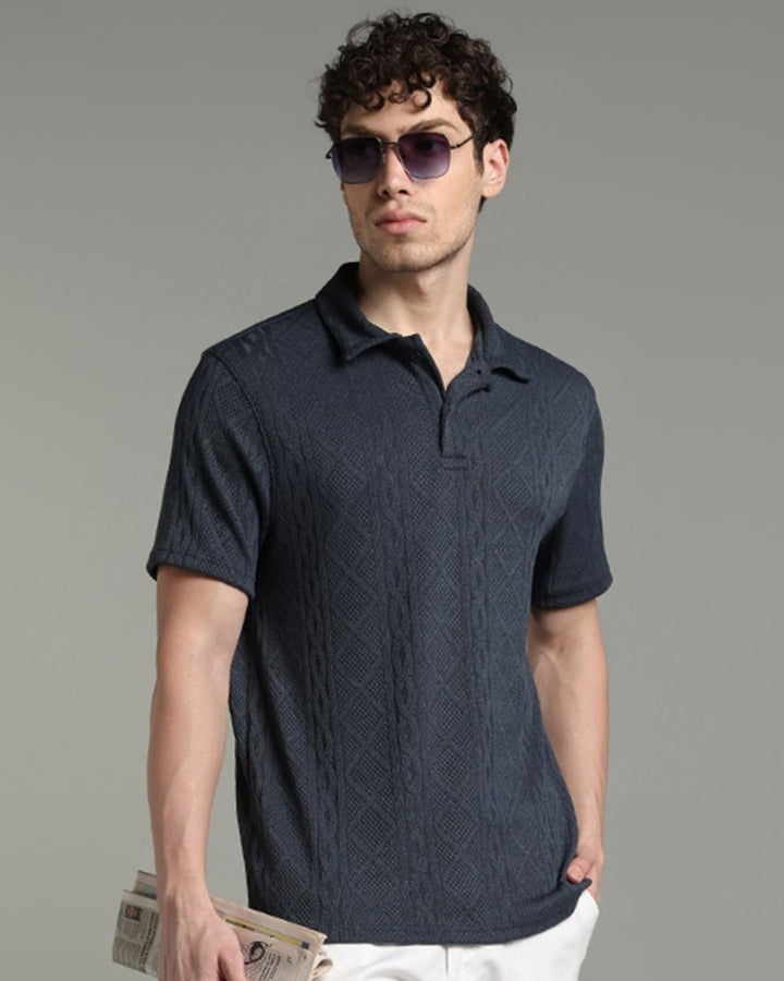 Navy Infinity Textured - Polo Tshirt