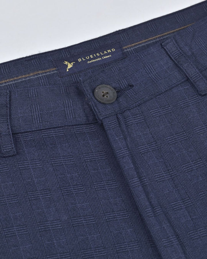 Navy Tile Printed - 2 way stretch - COTTON PANT
