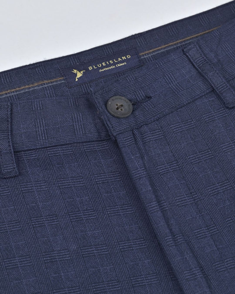 Navy Tile Printed - 2 way stretch - COTTON PANT