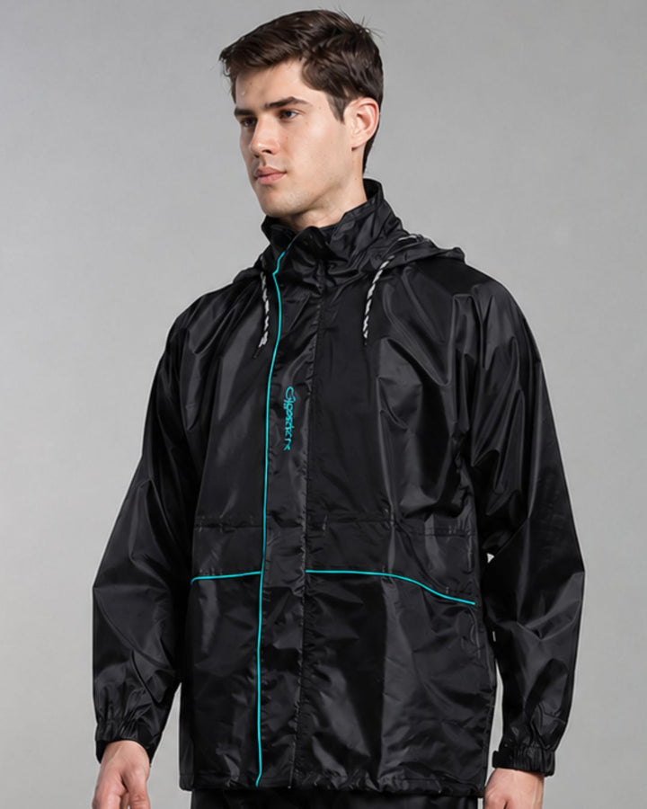 Sparker Black with Teal - Rain Jacket with Pant