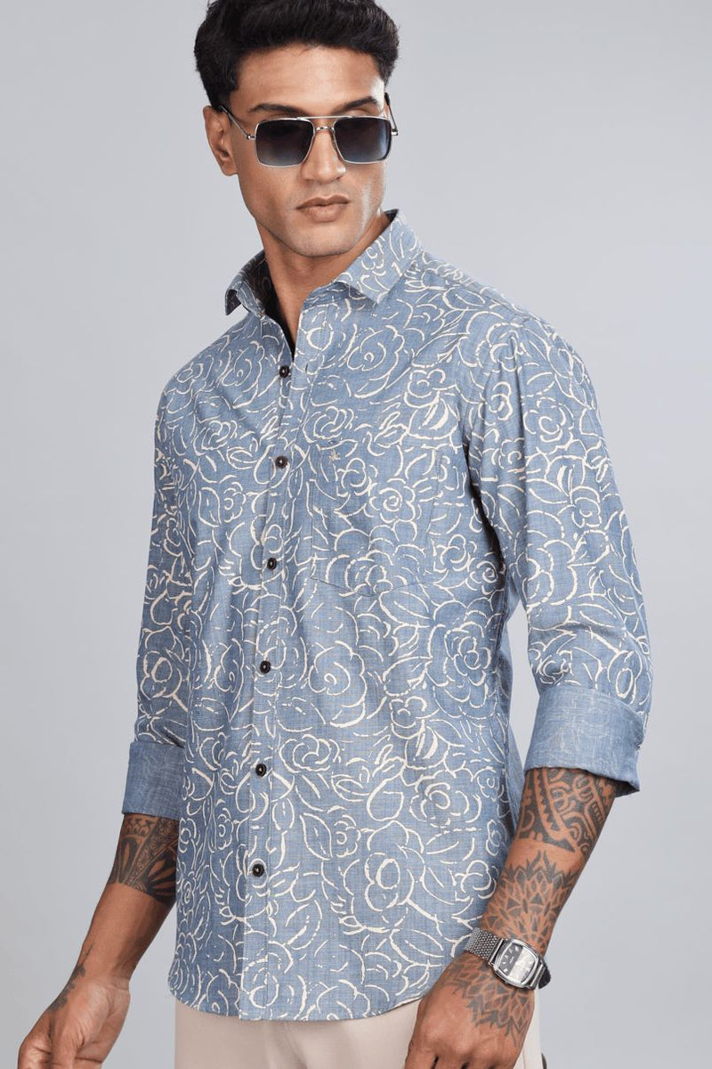 Pastel Blue Floral Print -Full-Stain Proof