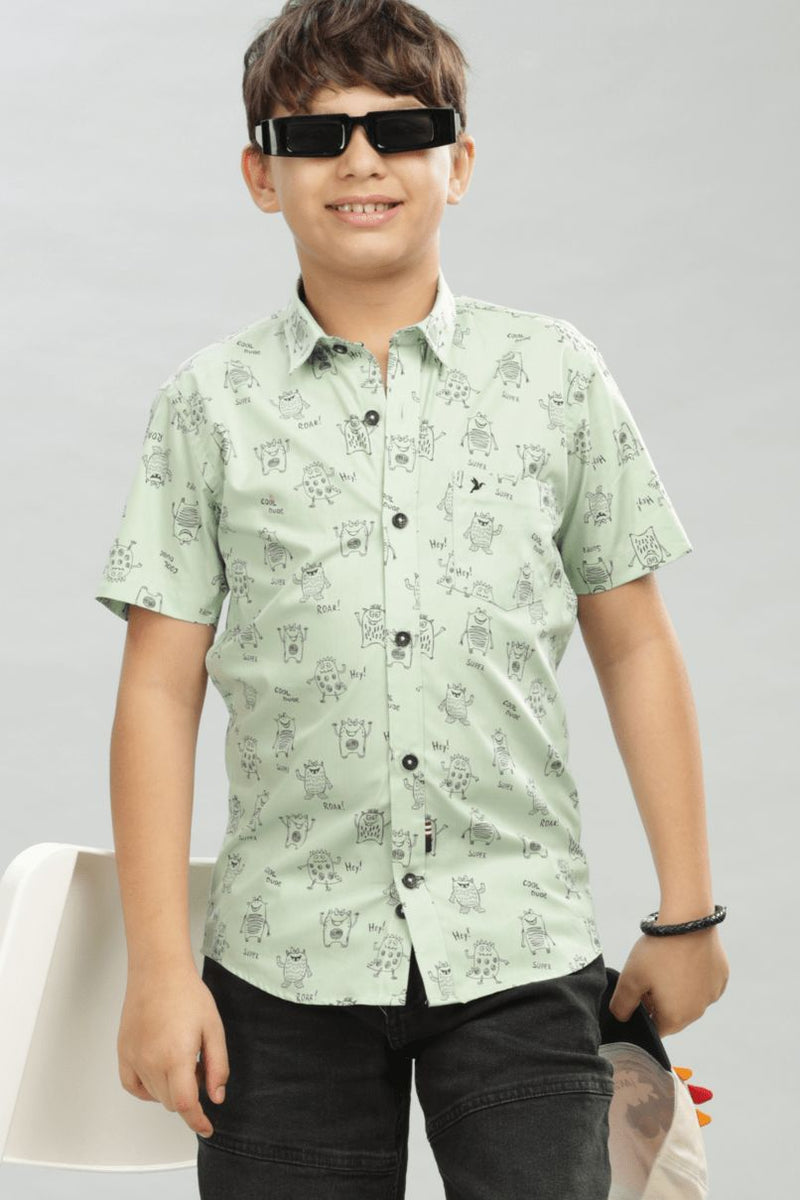 KIDS - Pistah Green Spooky Print - Half-Stain Proof Shirt