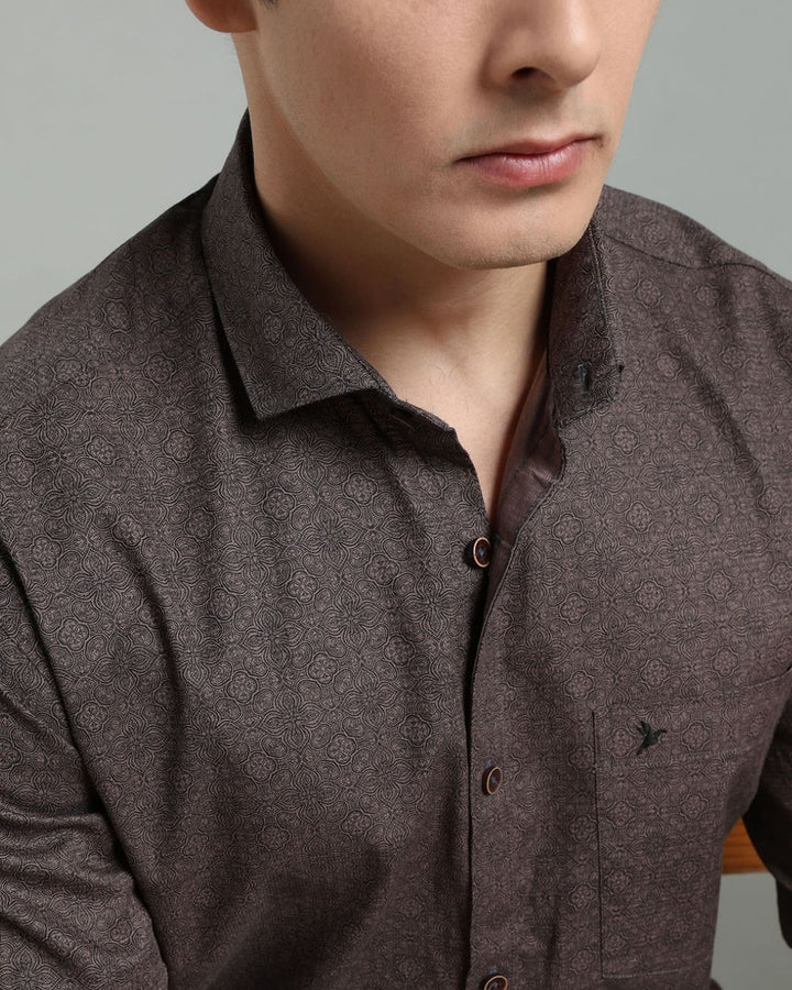 Taupe Brown Floral Print -Full-Stain Proof