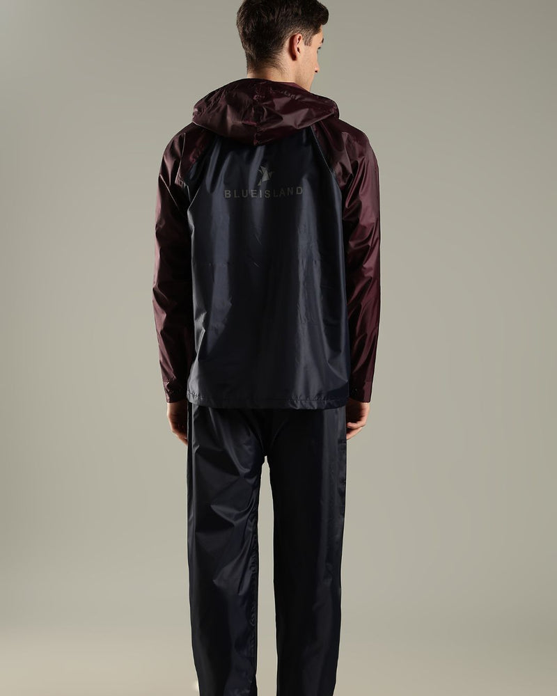 Navy with Burgundy - Rain Jacket with Mobile Pouch