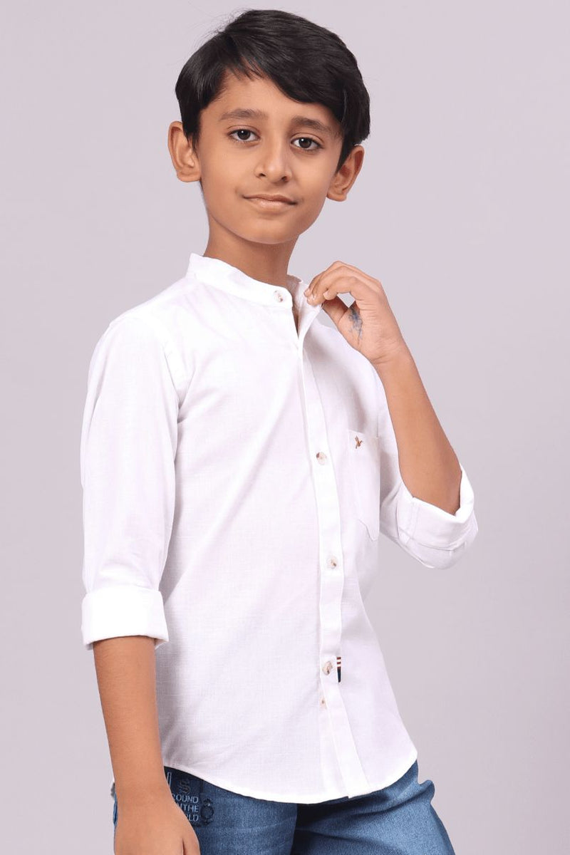 KIDS - Golden White Cotton Linen Chinese Collar -Full-Stain Proof Shirt